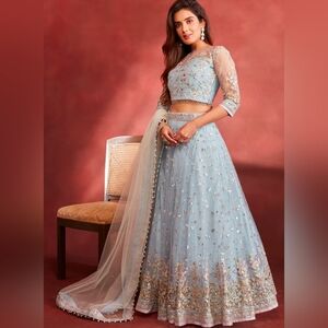 Dusty Blue Lehenga Set